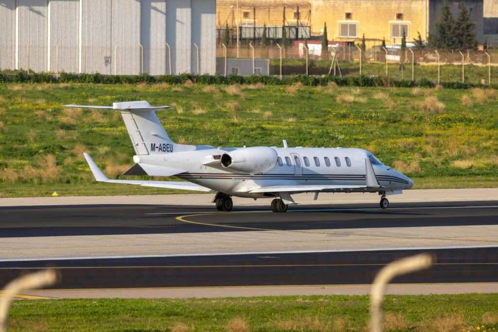 Small jet on a runway